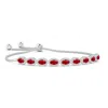 Angara Oval Ruby Bolo Bracelet With Diamond Halo In White Gold/medium Red