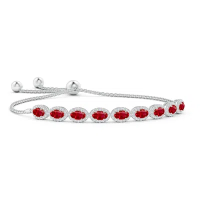 Angara Oval Ruby Bolo Bracelet With Diamond Halo In Red