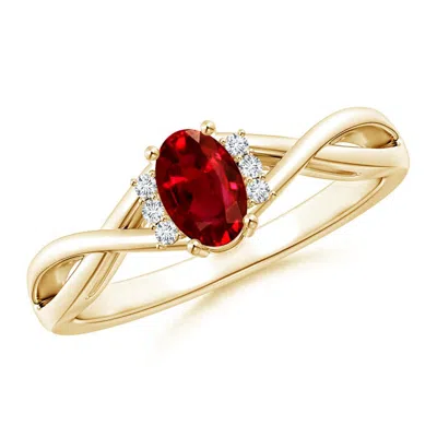 Angara Oval Ruby Crossover Ring With Diamond Accents In Red