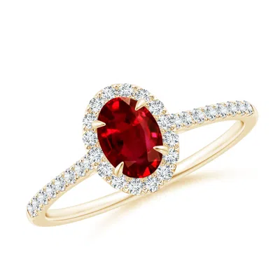 Angara Oval Ruby Halo Engagement Ring In Gold