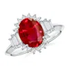 Angara Oval Ruby Halo Knife-edge Shank Engagement Ring In White Gold/medium Red