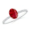 Angara Oval Ruby Hidden Halo Classic Engagement Ring In White Gold/medium Red