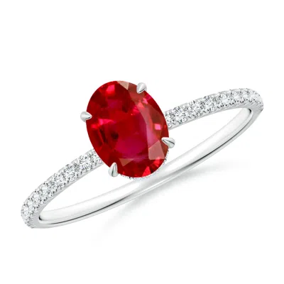 Angara Oval Ruby Hidden Halo Classic Engagement Ring In Red
