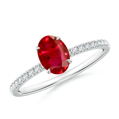 Angara Oval Ruby Hidden Halo Engagement Ring In Red