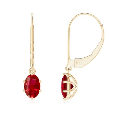 Angara Oval Ruby Leverback Drop Earrings In Gold