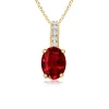 Angara Oval Ruby Solitaire Pendant With Diamond Bale In Yellow Gold/deep Rich Red