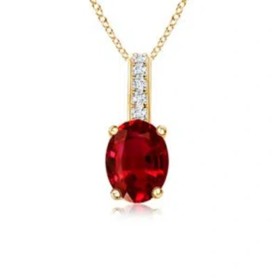 Angara Oval Ruby Solitaire Pendant With Diamond Bale In Gold