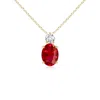 Angara Oval Ruby Solitaire Pendant With Diamond In Yellow Gold/medium Red