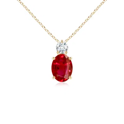 Angara Oval Ruby Solitaire Pendant With Diamond In Gold