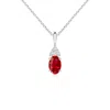 Angara Oval Ruby Solitaire Pendant With Trio Diamond In White Gold/medium Red