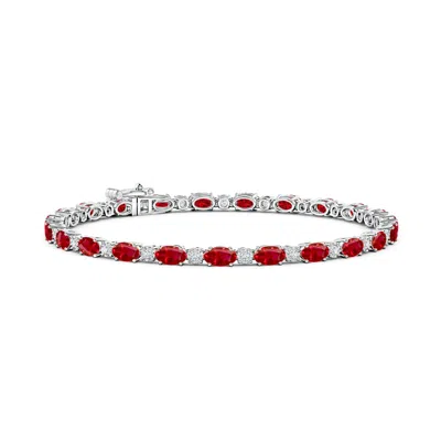 Angara Oval Ruby Tennis Bracelet With Gypsy Diamonds In Metallic
