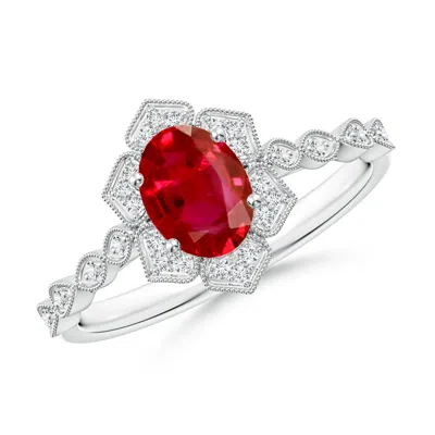 Angara Oval Ruby Trillium Floral Shank Ring In Metallic