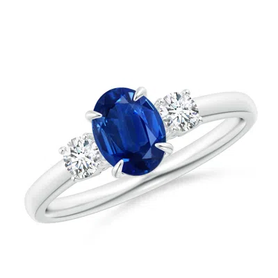 Angara Oval Sapphire And Round Diamond Three Stone Ring In Blue