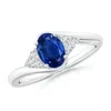 Angara Oval Sapphire Bypass Ring With Trio Diamond Accents In White Gold/medium To Rich Blue