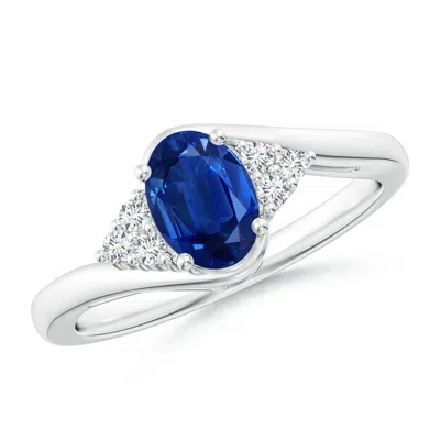 Angara Oval Sapphire Bypass Ring With Trio Diamond Accents In Blue