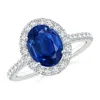 Angara Oval Sapphire Halo Ring With Diamond Accents In White Gold/medium To Rich Blue