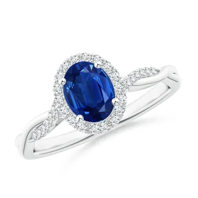 Angara Oval Sapphire Halo Twisted Vine Ring In Blue