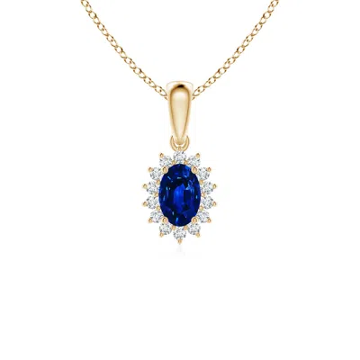 Angara Oval Sapphire Pendant With Floral Diamond Halo In Gold