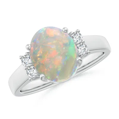 Angara Oval-shaped Opal Solitaire Ring With Diamond Accents In Metallic