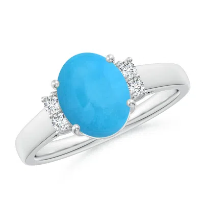 Angara Oval-shaped Turquoise Solitaire Ring With Diamond Accents In Metallic