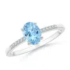 Angara Oval Solitaire Aquamarine Ring With Diamond Accents In White Gold/swiss Blue