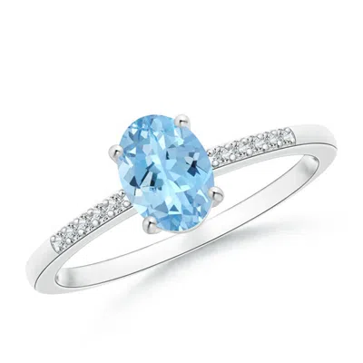 Angara Oval Solitaire Aquamarine Ring With Diamond Accents In Metallic
