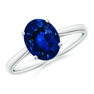Angara Oval Solitaire Lab-grown Blue Sapphire Engagement Ring