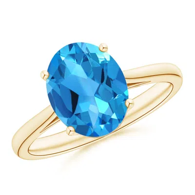 Angara Oval Solitaire Swiss Blue Topaz Cocktail Ring