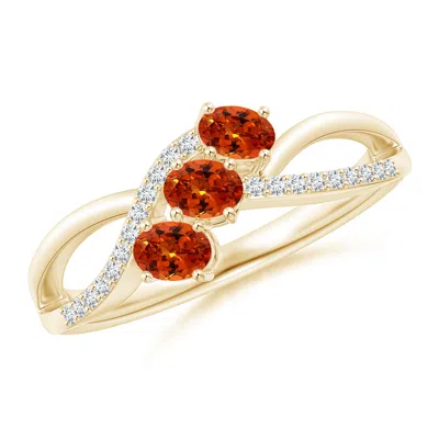 Angara Oval Spessartite Three Stone Bypass Ring With Diamonds In Orange