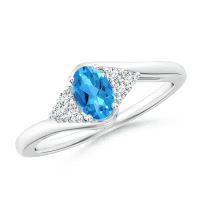 Angara Oval Swiss Blue Topaz Bypass Ring With Trio Diamond Accents In Metallic