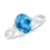 Angara Oval Swiss Blue Topaz Criss Cross Ring With Diamond Accents In White Gold/light Swiss Blue