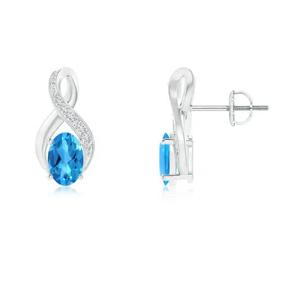 Angara Oval Swiss Blue Topaz Infinity Earrings With Diamonds In Metallic