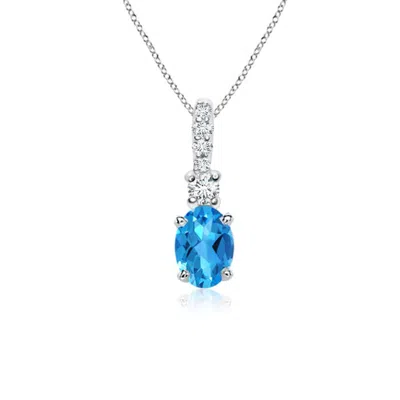 Angara Oval Swiss Blue Topaz Pendant With Diamond Bale In Metallic