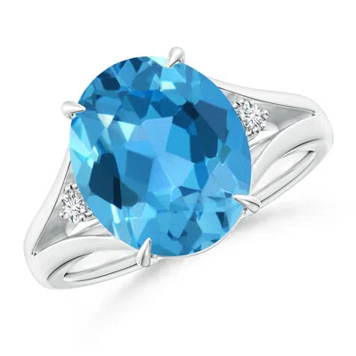 Angara Oval Swiss Blue Topaz Ring With Diamond Accents