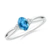 Angara Oval Swiss Blue Topaz Split Shank Ring With Trio Diamonds In Platinum/light Swiss Blue