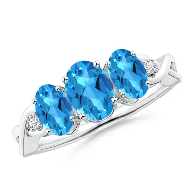 Angara Oval Swiss Blue Topaz Three Stone Criss-cross Ring In Metallic