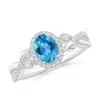 Angara Oval Swiss Blue Topaz Twisted Vine Ring With Diamond Halo In White Gold/light Swiss Blue