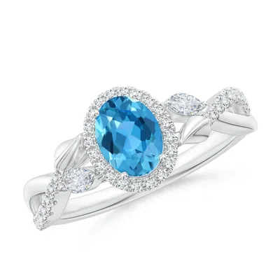 Angara Oval Swiss Blue Topaz Twisted Vine Ring With Diamond Halo In Metallic