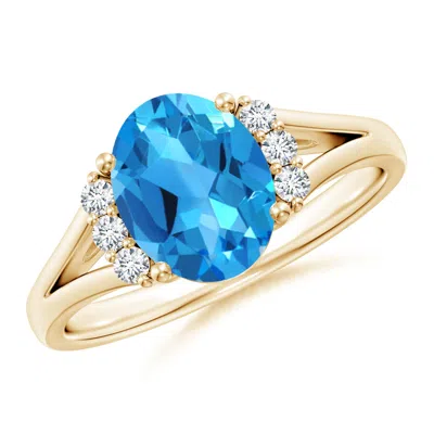Angara Oval Swiss Blue Topaz With Round Diamond Collar Ring In Gold