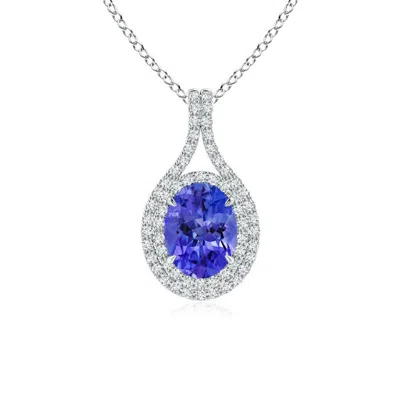 Angara Oval Tanzanite Double Halo Loop Pendant In Blue