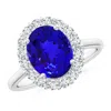 Angara Oval Tanzanite Engagement Ring With Floral Diamond Halo In White Gold/deep Rich Violet Blue