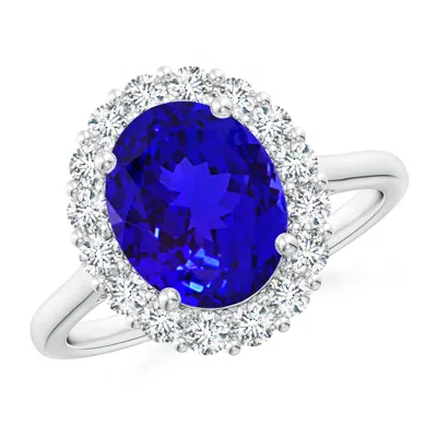 Angara Oval Tanzanite Engagement Ring With Floral Diamond Halo In Metallic