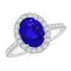 Angara Oval Tanzanite Halo Ring With Diamond Accents In White Gold/deep Rich Violet Blue