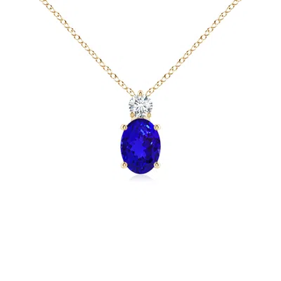 Angara Oval Tanzanite Solitaire Pendant With Diamond In Gold