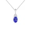 Angara Oval Tanzanite Solitaire Pendant With Trio Diamond In White Gold/rich Violet Blue
