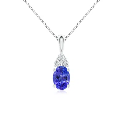 Angara Oval Tanzanite Solitaire Pendant With Trio Diamond In Blue