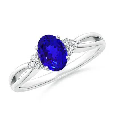 Angara Oval Tanzanite Split Shank Ring With Trio Diamonds In Metallic
