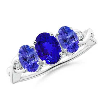 Angara Oval Tanzanite Three Stone Criss-cross Ring In Metallic