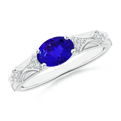 Angara Oval Tanzanite Vintage Style Ring With Diamond Accents In Metallic