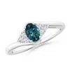 Angara Oval Teal Montana Sapphire Bypass Ring With Trio Diamond Accents In White Gold/medium Greenish Blue